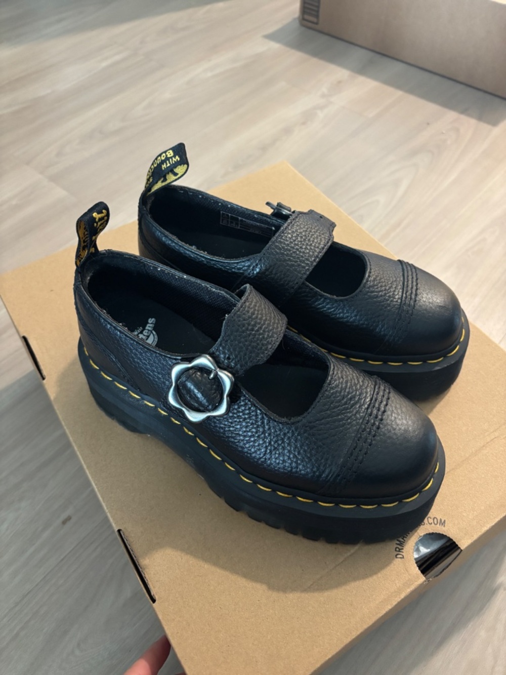 Dr. Martens Addina Flower Buckle Leather Platform Shoes